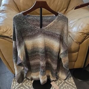 Gray and Brown V-Neck Sweater with Relaxed Fit